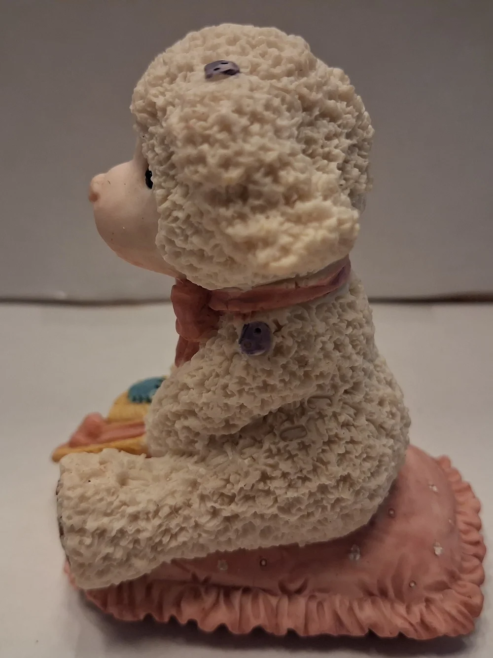 Lamb Figurine with Pink Bow and Yellow Hat - Small Pets Decor (Vintage)